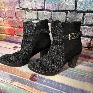 Darling Deb Minx Women Black Grey Tweed Ankle boot  3 1/2 heel Size 41